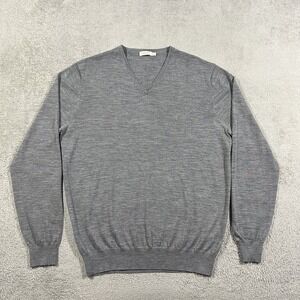 Suitsupply Sweater Mens XL Gray Merino Wool V-Neck Layering Dressy Lightweight